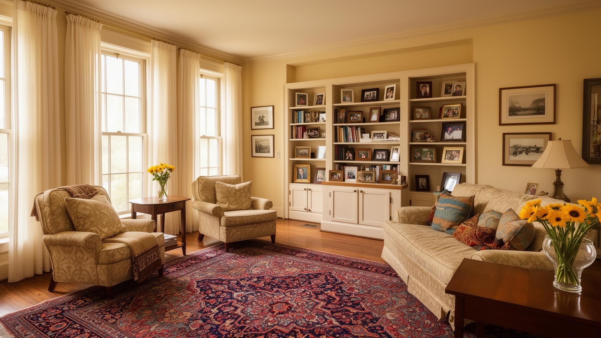 Warm traditional Tidewater living room interior
